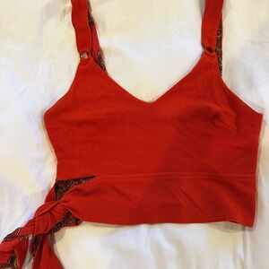 Free People Red Crop Top with Tie Accent